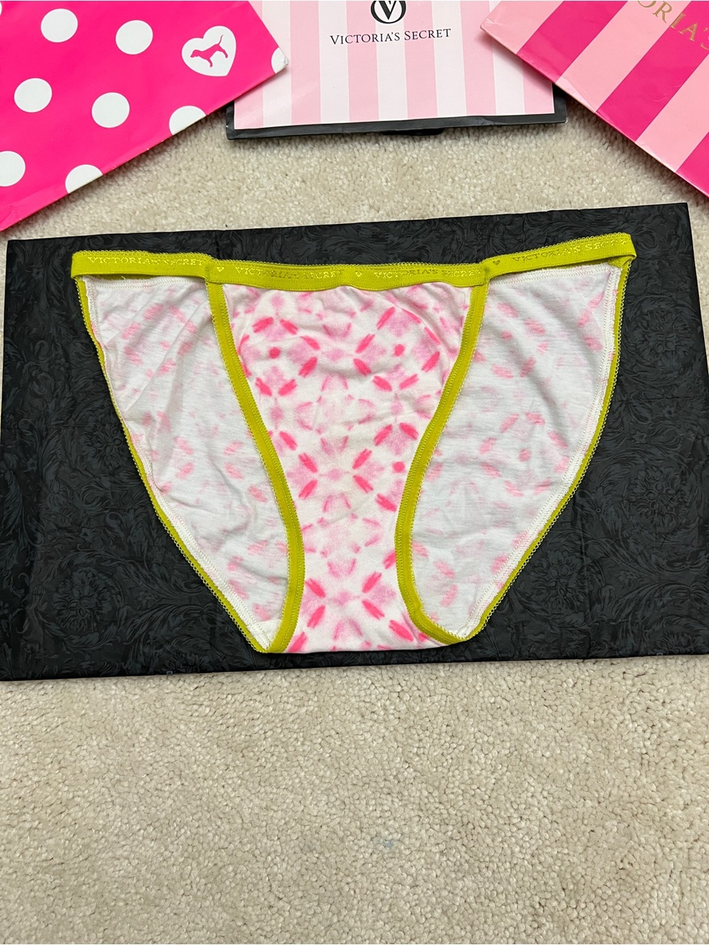 Victoria’s Secret Pink Tie Dye cotton Logo String Bikini Brief Panties Medium M